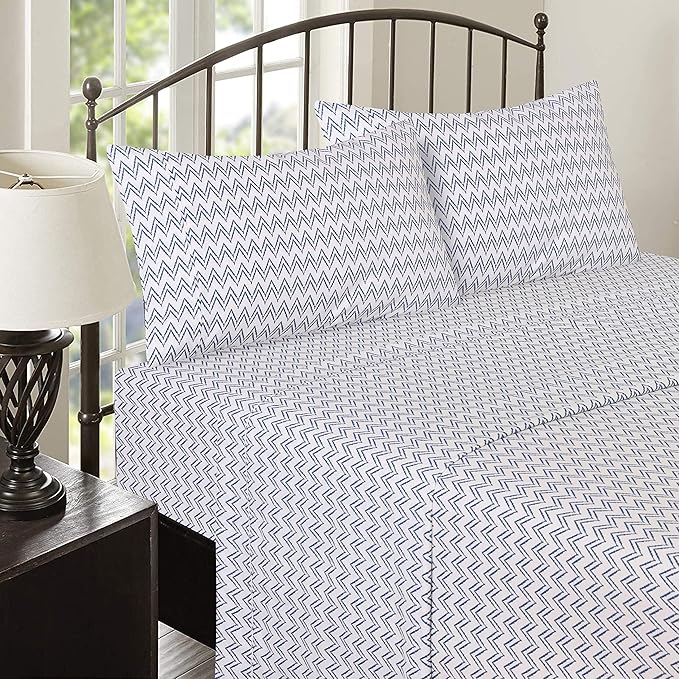 RUVANTI 100% Cotton California King Sheet Sets, 4 Pieces, Soft & Breathable Percale Weave Bedding, Deep Pocket 14", Hotel Standard, Crisp Cool Feel & Durable, Perfect Floral Sheets, Chevron