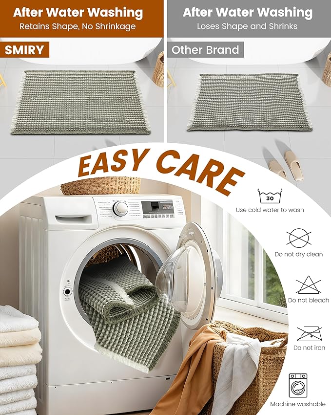 Smiry Waffle Bath Mat 47x24, Extra Soft Absorbent Bathroom Rugs, Non Slip Machine Washable Quick Dry Bath Rugs for Bathroom Floor, Tub, Shower, Home Decor Accessories, Green & Cream