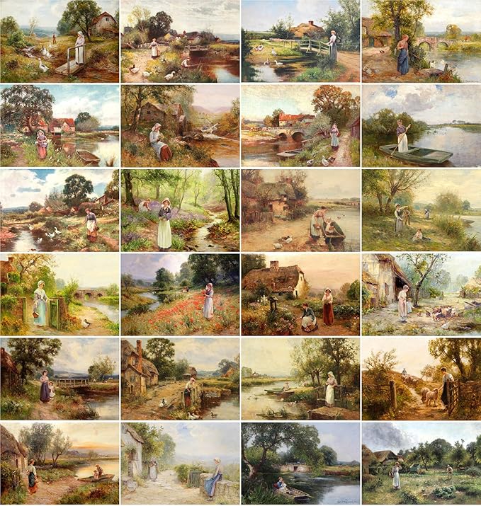 PIXILUV Vintage PostCards 24 pcs Rural Life Pastoral Country Landscapes Vintage Painting