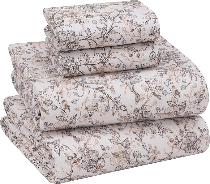 RUVANTI Flannel Sheets King Size - 100% Cotton Brushed King Size Sheets Set - Deep Pockets 16 Inches Bed Sheets - All Seasons Breathable & Extra Soft - Warm & Cozy, 4 Piece, Shallow