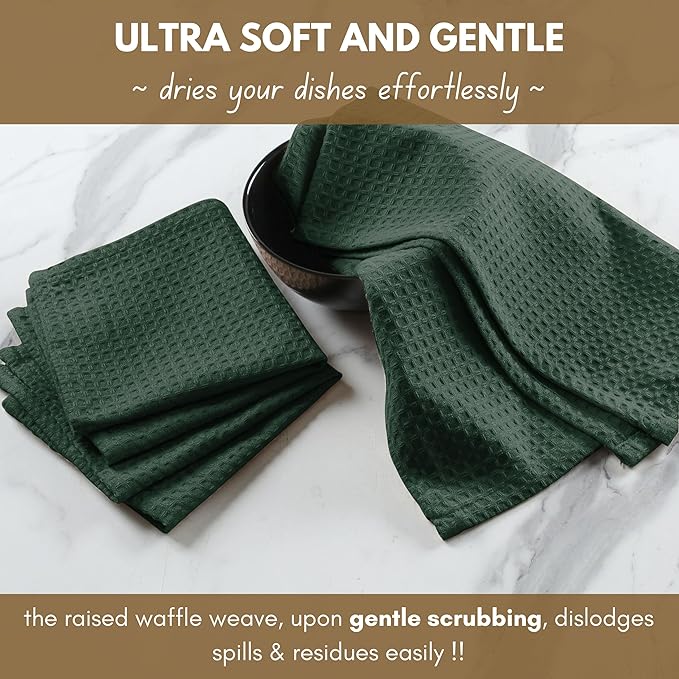 Native Fab Cotton Dish Towel & Dishcloths Set - 8 Piece, Soft, Absorbent, Fast Drying, Durable Towels for Cleaning, Baking, Cooking - Great for Home, Kitchen & Restaurant Use - Forest Green