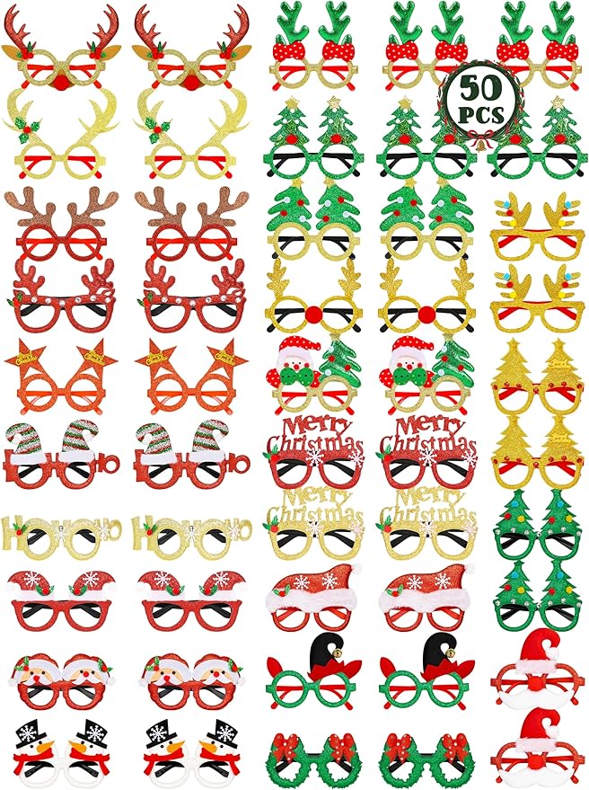 24PCS Christmas Glasses, Christmas Party Favors, Santa Glasses Frames for Xmas Decorations Accessories Supplies