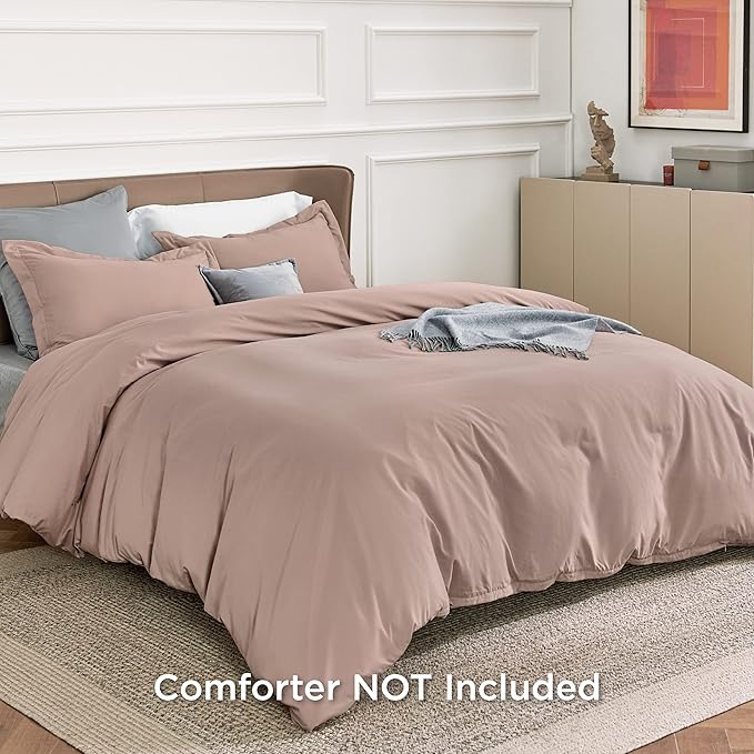 Bedsure Duvet Cover Queen Size - Soft Double Brushed Bedding Set for Kids & Adults, Zipper Closure, 3 Pieces, Includes 1 Duvet Cover (90"x90") & 2 Pillow Shams, NO Comforter, Dusty Rose