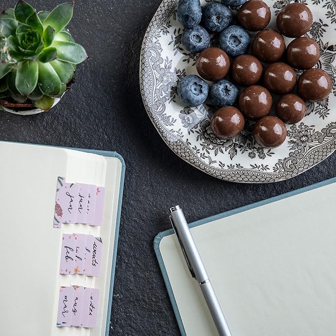 DiverseBee Laminated Planner - 24 Peel and Stick Tabs (12 Month, 12 Blank), Calendar Dividers (Rose)