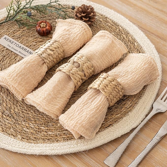 Cheesecloth Napkins 17x17 Inches Cloth Napkins Reusable Handmade for Lunch Dinner Wedding Baby Bridal Shower Party Rustic Boho Decorations Bulk Set of 10 Butter