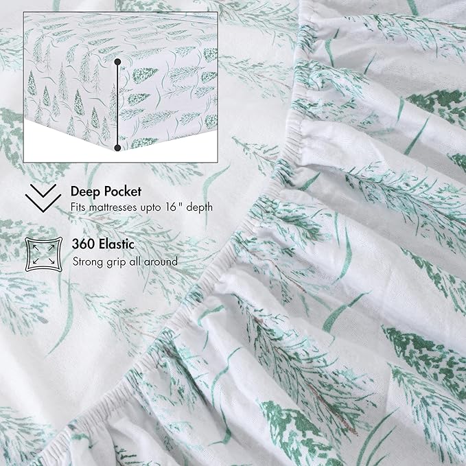 RUVANTI Flannel Sheets Full Size - 100% Cotton Double Brushed Bed Sheets Set, Deep Pockets 16 Inches, All Seasons Breathable & Extra Soft Full Sheets, Warm & Cozy, 4 Piece, Alpine Serenity