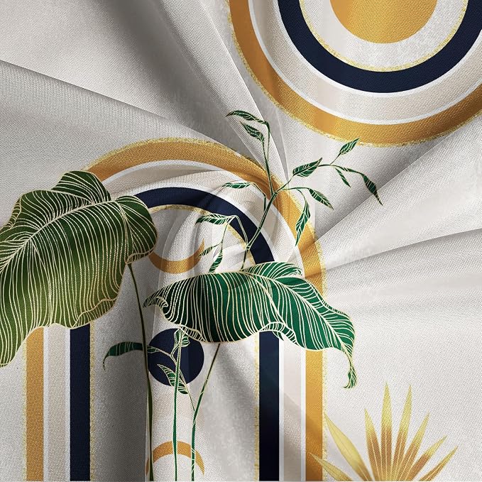 Green Brown Boho Shower Curtain Mid Century Abstract Plant Tropical Leaves Bath Curtain Modern Minimalist Geometric Arch Bath Decor Waterproof Polyester Fabric with Hooks 60x72 inch