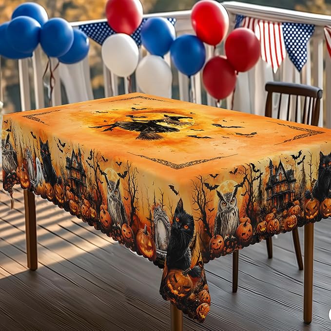 Eikione Rectangular Tablecloth 140x180inch, Halloween Ghost Tablecloth Waterproof and Wrinkle-Free, Table Covers, Summer Decorations for Home Dining