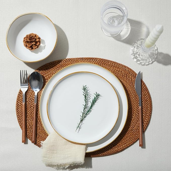 Pokini 24 Pieces Dinnerware Set for 6 with Pasta Bowls, Complete Ceramic Dish Set, Stackable & Glossy Stoneware Plate and Bowl Set for Effortless Everyday Hosting, White