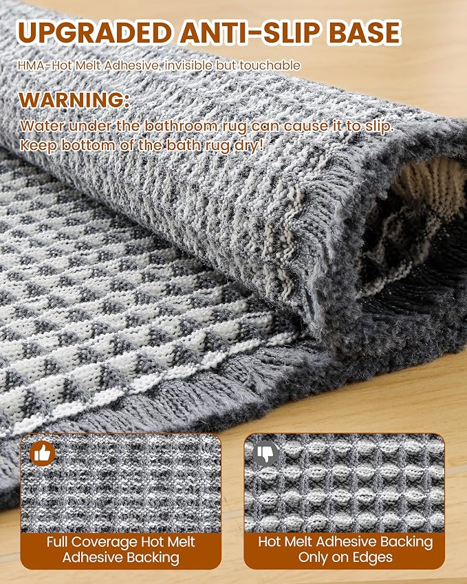 Smiry Waffle Bath Mat 60x24, Extra Soft Absorbent Bathroom Rugs, Non Slip Machine Washable Quick Dry Bath Rugs for Bathroom Floor, Tub, Shower, Home Decor Accessories, Darkgrey & Cream