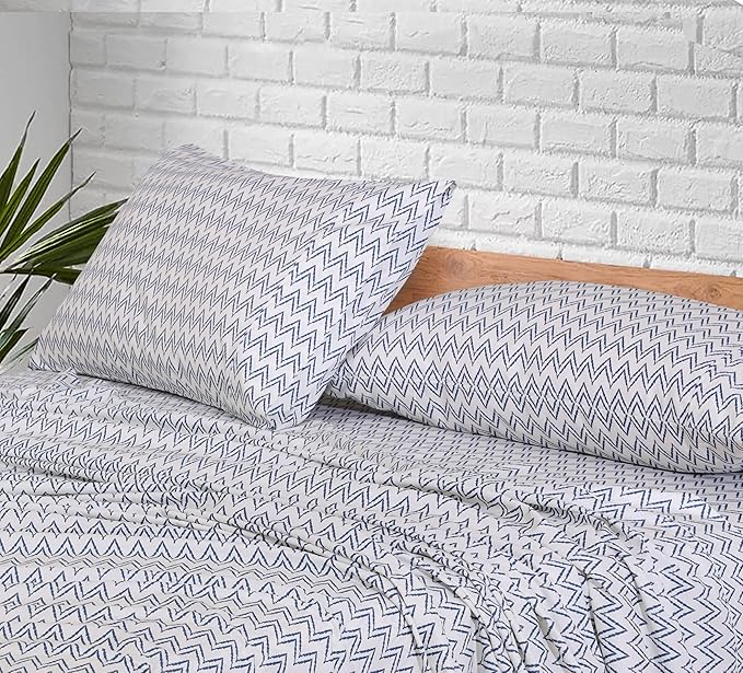 RUVANTI 100% Cotton Twin Sheets Set, 3 Pieces, Soft & Breathable Percale Weave Bedding, Deep Pocket 16", Hotel Standard, Crisp Cool Feel, Durable, Perfect Floral Bed Sheet, Chevron