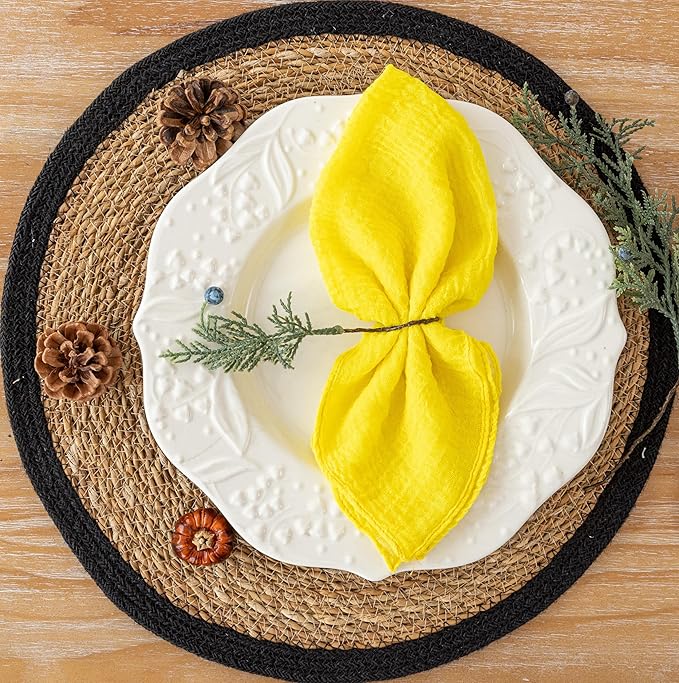 Cheesecloth Napkins 17x17 Inches Cloth Napkins Reusable Handmade Washable for Lunch Dinner Wedding Baby Bridal Shower Party Rustic Boho Decorations Bulk Set of 6 Yellow