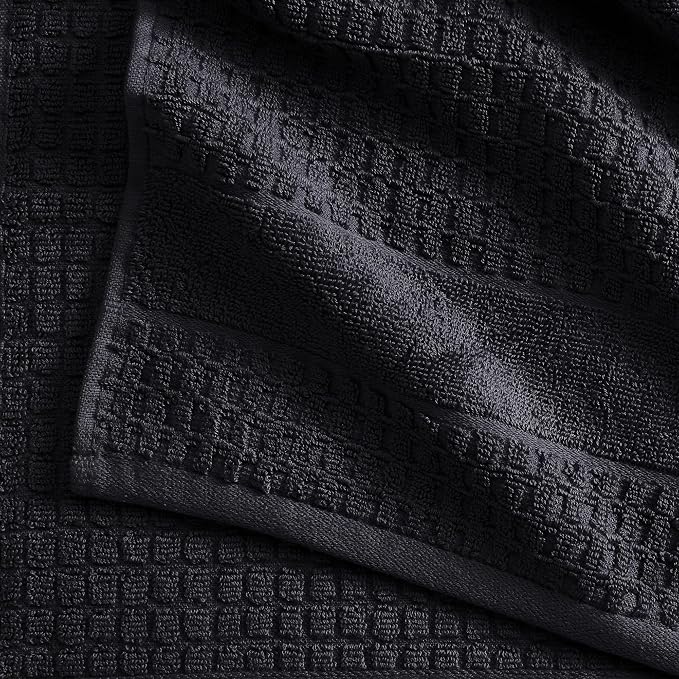 Market & Place 100% Cotton Super Soft Luxury Hand Towel Set | Quick-Dry and Highly Absorbent | Waffle Textured | 550 GSM | Includes 6 Hand Towels | Harper Collection (Black)