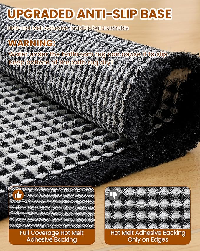 Smiry Waffle Bath Mat 72x24, Extra Soft Absorbent Bathroom Rugs, Non Slip Machine Washable Quick Dry Bath Rugs for Bathroom Floor, Tub, Shower, Home Decor Accessories, Black & Cream
