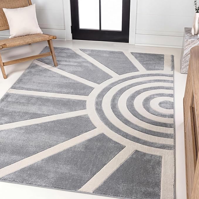 JONATHAN Y Sun Two-Tone High-Low Indoor Area Rug 4X6 Blue/White, Aelius MidCentury Scandinavian Abstract for Living Room, Bedroom, Kitchen, Easy-Cleaning, Pet-Friendly, Non-Shedding SND101C-4