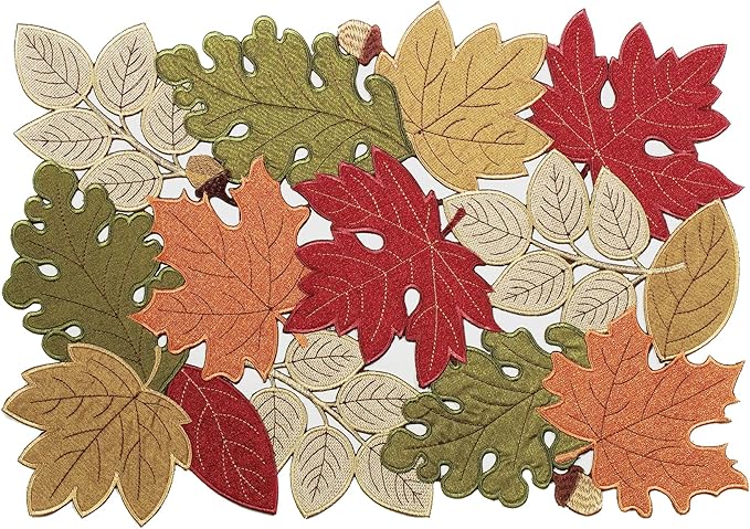 KEVA Fall Placemats Set of 4, 13inch x 19inch, Fall Decorations for Home Kitchen Dining Table, Thanksgiving Harvest Autumn Maple Leaves Embroidered Placemats