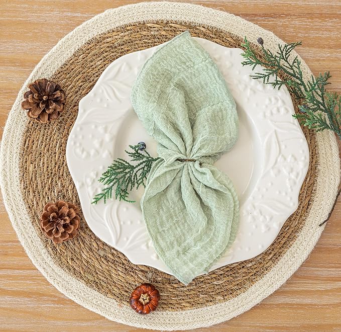 Cheesecloth Napkins 17x17 Inches Cloth Napkins Handmade Washable Reusable Napkins for Dinner Wedding Baby Bridal Shower Rustic Boho Decorations Bulk Set of 10 Sage Green