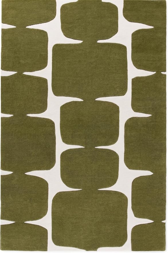Restoration and Renovation Modern Wool Area Rug - Contemporary Abstract Geometric Design, Thick & Soft Hand-Tufted Carpet - Ideal for Indoor Decor in Living Room, Bedroom (Olive Green, 9' x 12')