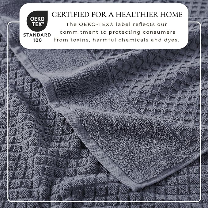 Great Bay Home Hand Towels - 100% Cotton 6 Pack 26x16 Hand Towel Set - Absorbent, Durable, Quick-Dry Towels for Bathroom (Chambray Blue)
