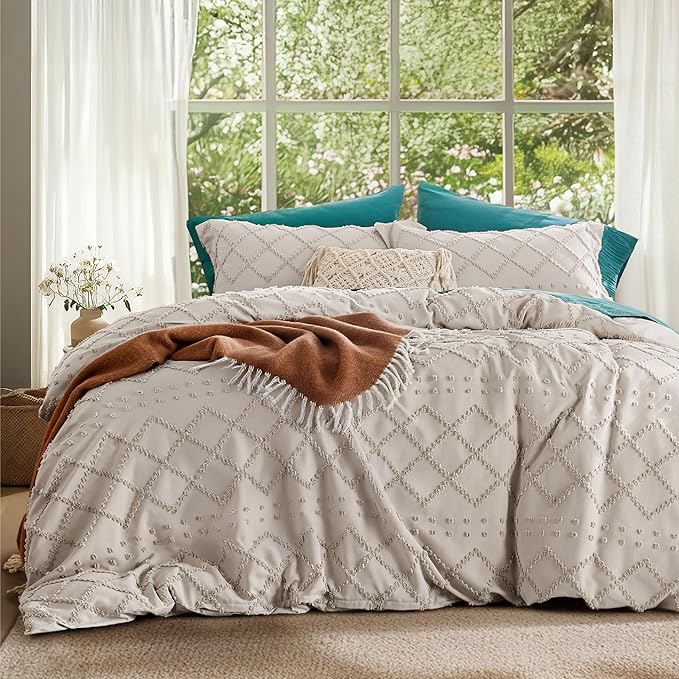 Bedsure Boho Twin Duvet Cover Size - Beige Breathable & Soft Boho Bedding, Machine Washable Comforter Cover for All Seasons, Includes 1 Duvet Cover 68"x90" with 1 Pillow Sham & Zipper Closure