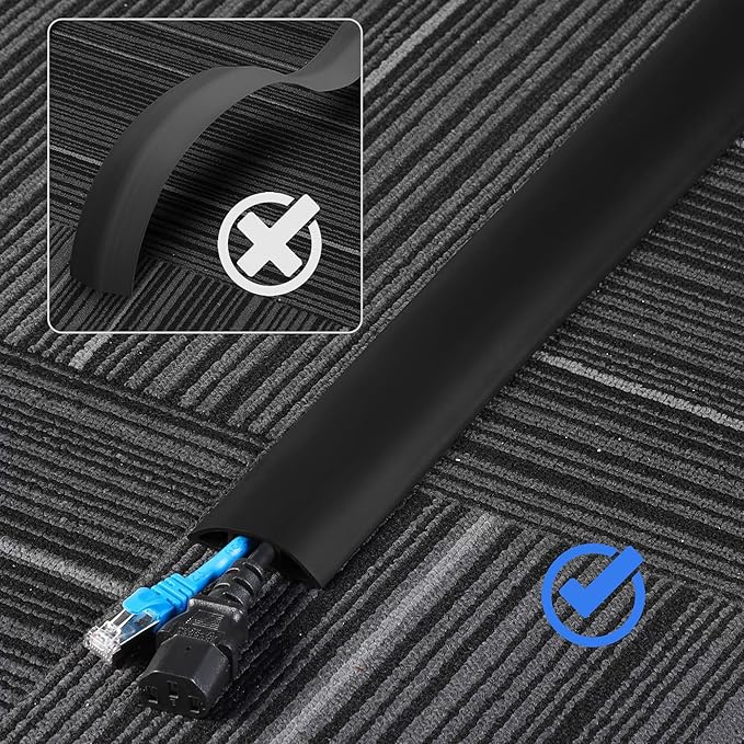 ZhiYo Floor Cord Cover 10ft, Cord Hider Floor Hide Extension Cords, Cable Management Prevent Cable Trips, Floor Cable Cover Wire Covers for Cords, Cable Protector Cord Cavity W0.6in H0.32in Black