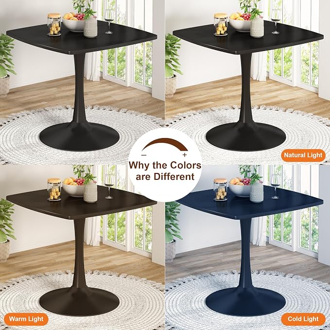 Recaceik Square Dining Table for 2-4 Person, 32 Inches Tulip Kitchen Table with Pedestal Base for Kitchen & Dining Room, Mid-Century Modern in Tulip w/0.71" Thickened Desktop, Black