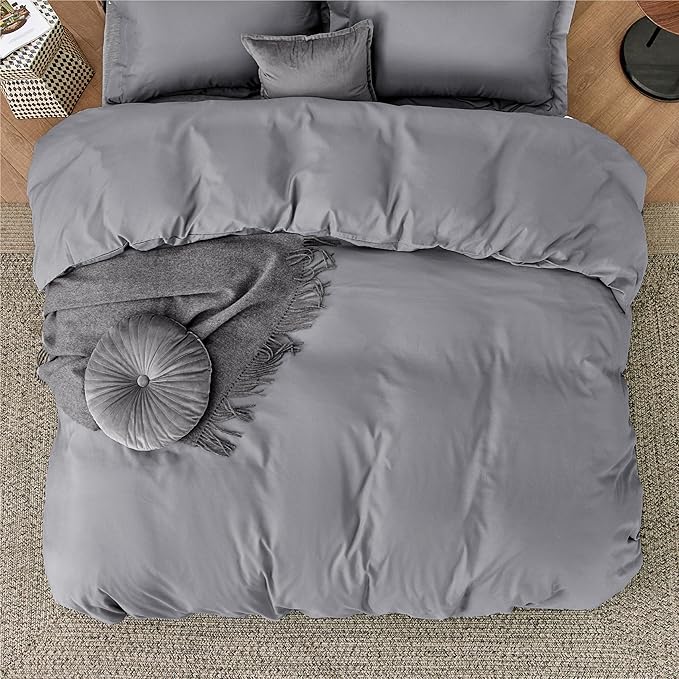 Bedsure Duvet Cover Oversized Queen Size - Soft Double Brushed Bedding Set for Kids & Adults, Zipper Closure, 3 Pieces, Includes 1 Duvet Cover (98"x98") & 2 Pillow Shams, NO Comforter, Grey