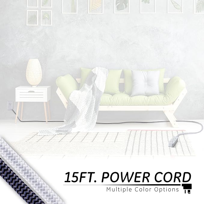 GE 3-Outlet Power Strip Surge Protector 15 Ft Braided Extension Cord with Multiple Outlets Grounded Flat Plug UL Listed White 40530