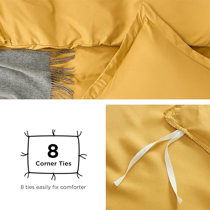 Bedsure Duvet Cover Queen Size - Soft Double Brushed Bedding Set for Kids & Adults, Zipper Closure, 3 Pieces, Includes 1 Duvet Cover (90"x90") & 2 Pillow Shams, NO Comforter, Golden Yellow