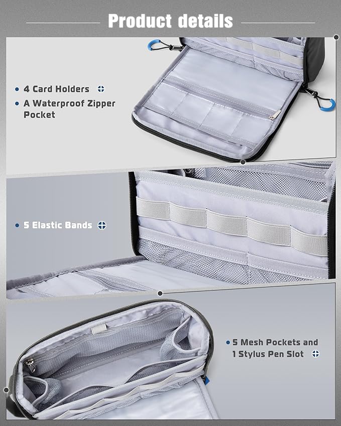 Electronics Organizer Travel Case, Water Resistant Tech Bag Charger Pouch for Cord, Cable, Cards, Phone, Airpods, Black