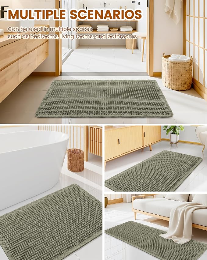 Smiry Waffle Bath Mat 47x32, Extra Soft Absorbent Bathroom Rugs, Non Slip Machine Washable Quick Dry Bath Rugs for Bathroom Floor, Tub, Shower, Home Decor Accessories, Green