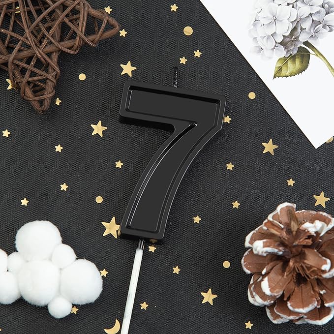 PHD CAKE 2.76 Inch Luxe Black 7 Number Birthday Candles, Black Number Candles, Cake Number Candles, Party Celebration