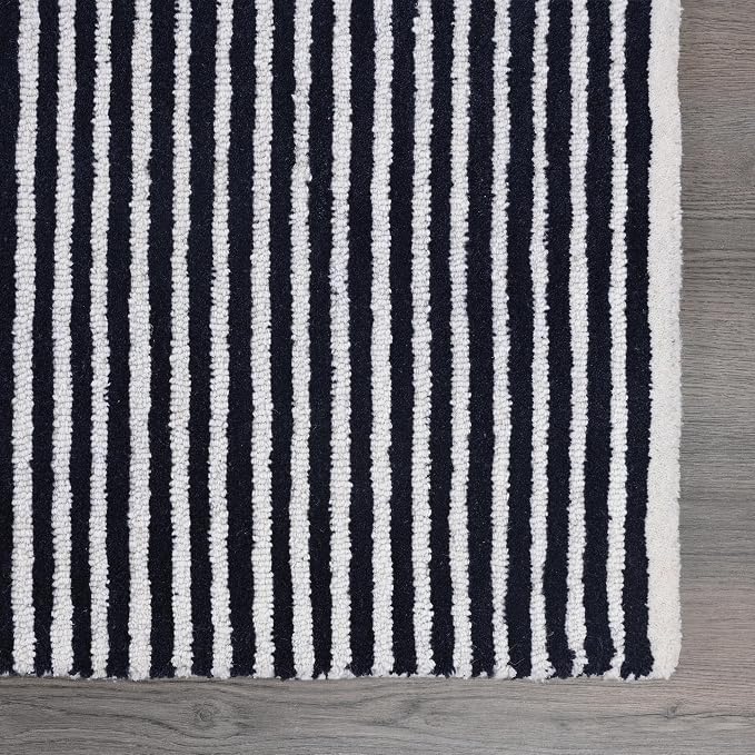 Modern Handmade Wool Area Rug, Abstract Curved Line Geometric Carpet for Living Room Bedroom, Contemporary Tufted Indoor Rug with Soft Pile and Cotton Backing (Ink, 5' x 8')