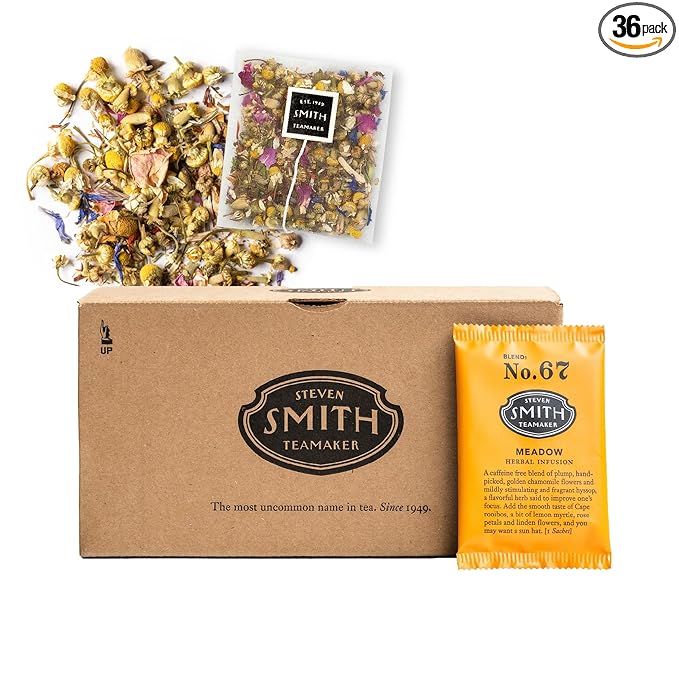 Steven Smith Teamaker Meadow No. 67, Chamomile, Rooibos, Hyssop & Rose Petals, Herbal Tea Blend, Caffeine-Free, Sugar-Free, Sustainably Grown, Tea Bags, 36 Sachets, 0.85oz each