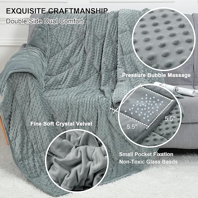 Alomidds Weighted Blanket (60"x80",20lbs Queen Size - Grey), Weighted Blankets for Adults, Breathable Soft and Comfort Minky, Heavy Blanket Microfiber Material with Glass Beads