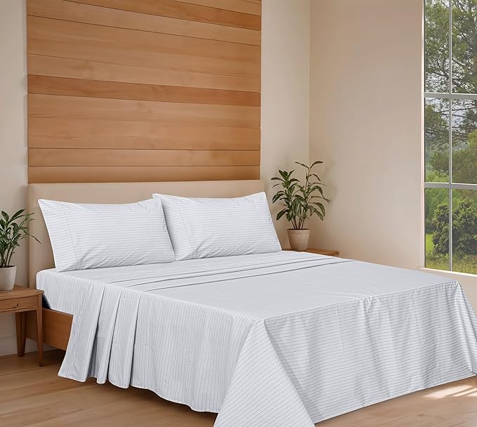RUVANTI 100% Organic Cotton Sheets Queen Size, Percale Weave, GOTS Certified, 4-Piece Set, Deep Pocket 15", Crisp & Breathable, Soft Durable Bedding, Sábanas Algodón Orgánico – Construction Line