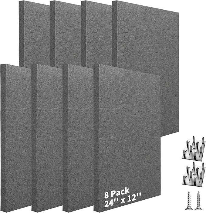 Art3dwallpanels 8 PCS Acoustic Panels, 24''x12'' Fabric Soundproof Wall Panels, Easy-Hook Mounting Sound Absorbing Panels for Studios, Office, Home Theater,Dark Grey