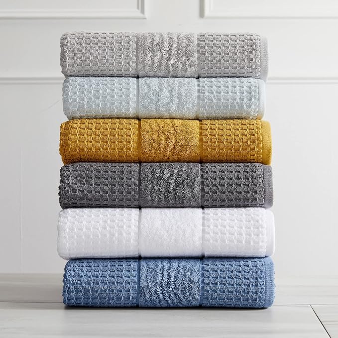 Market & Place 100% Cotton Super Soft Luxury Bath Towel Set | Quick-Dry and Highly Absorbent | Waffle Textured | 550 GSM | Includes 4 Bath Towels | Harper Collection (Dark Grey)