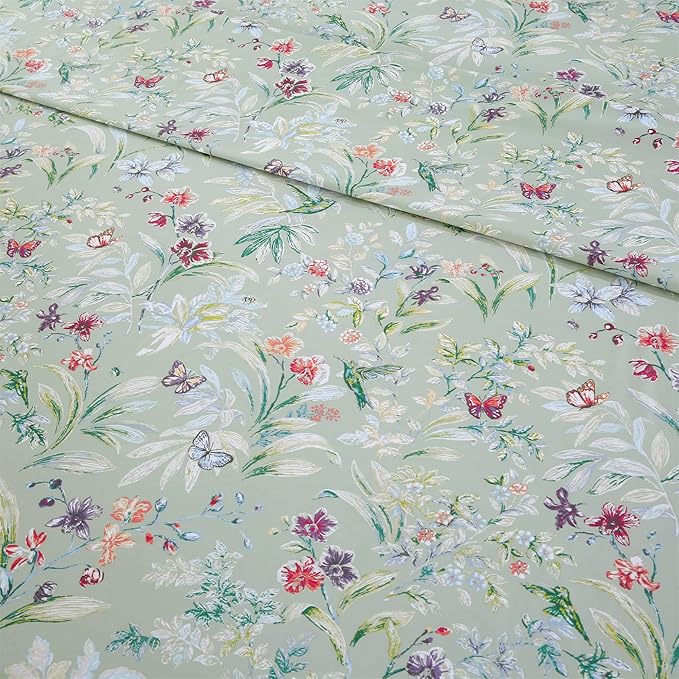 RYNGHIPY Shabby Flowers Print Bed Sheet Collections Egyptian Cotton Garden Floral Sheets (Green Floral,King Size)