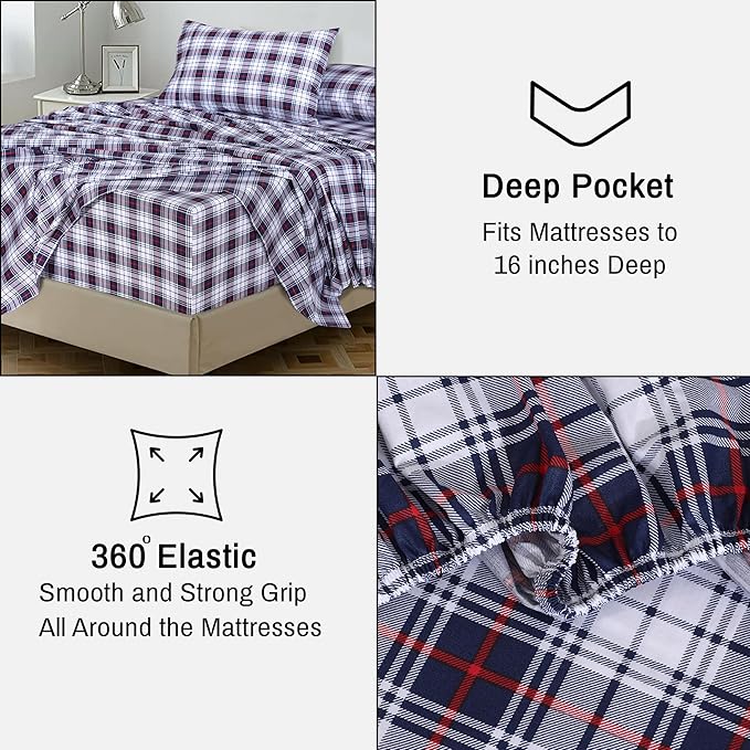 RUVANTI 100% Cotton Full Size Bed Sheets, 4 Pieces, Soft & Breathable Percale Weave Bedding, Deep Pocket 16", Hotel Standard, Crisp Cool Feel, Durable, Perfect Sheet Set Floral, Prussian