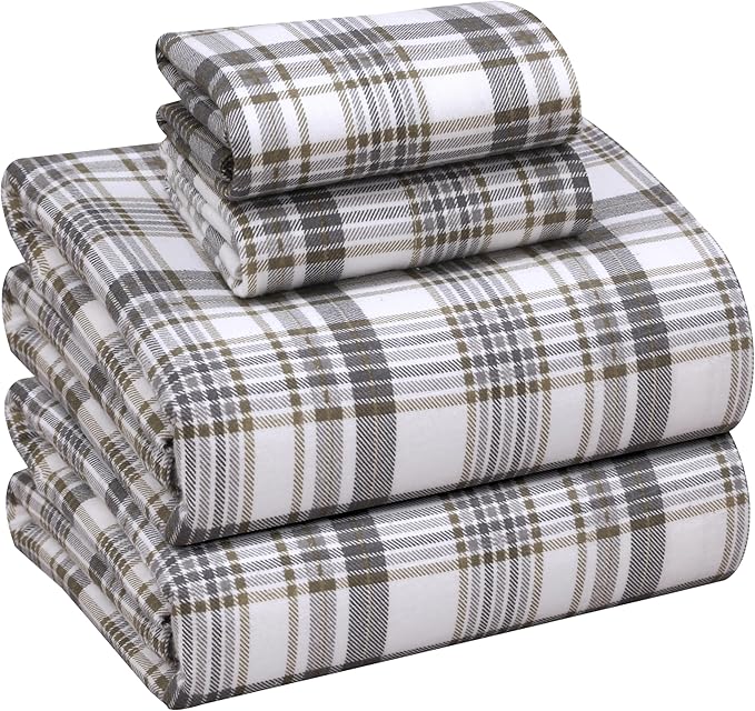 RUVANTI Flannel Sheets Queen Size - 100% Cotton Double Brushed Bed Sheets, Deep Pockets 16 Inches Queen Sheet Set, All Seasons Breathable & Extra Soft - Warm & Cozy, 4 Piece, Modest