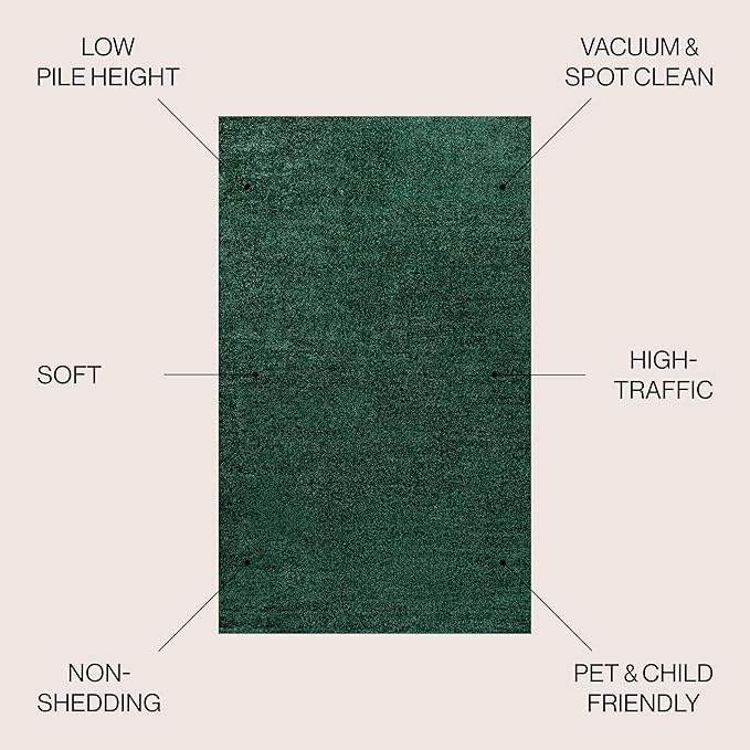 JONATHAN Y Haze Solid Low-Pile Emerald Indoor Area Rug 12x15, Coastal,Bohemian,Minimalist,Classic, Easy-Cleaning for Living Room,Bedroom,Kitchen,Pet Friendly,Non-Shedding (SEU100L-15)