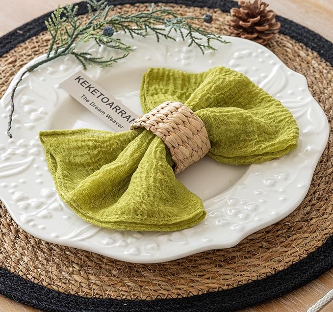 Cheesecloth Napkins 17x17 Inches Cloth Napkins Handmade for Lunch Dinner Wedding Baby Shower Bridal Shower Party Rustic Boho Decorations Bulk Set of 6 Moss Green