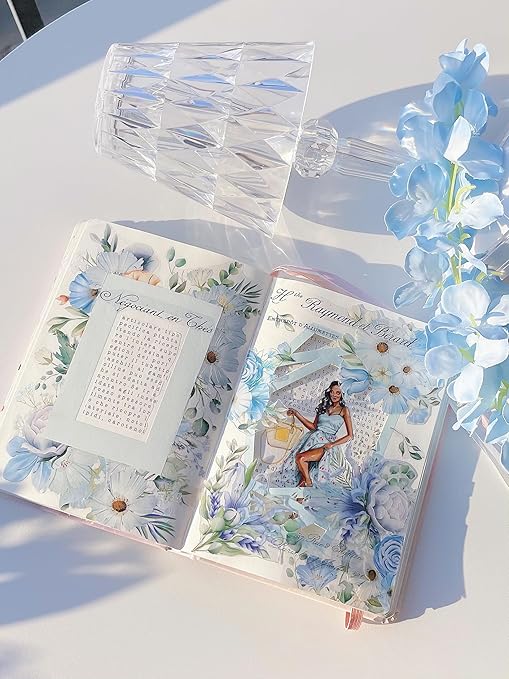 WT Serene Wide PET Tape, Single Roll, Original Designs, Watercolor Blue Flower Decorative Tape, Transparent Clear Adhesive Tape, Journal Scrapbook Bujo Planner DIY Craft Supplies