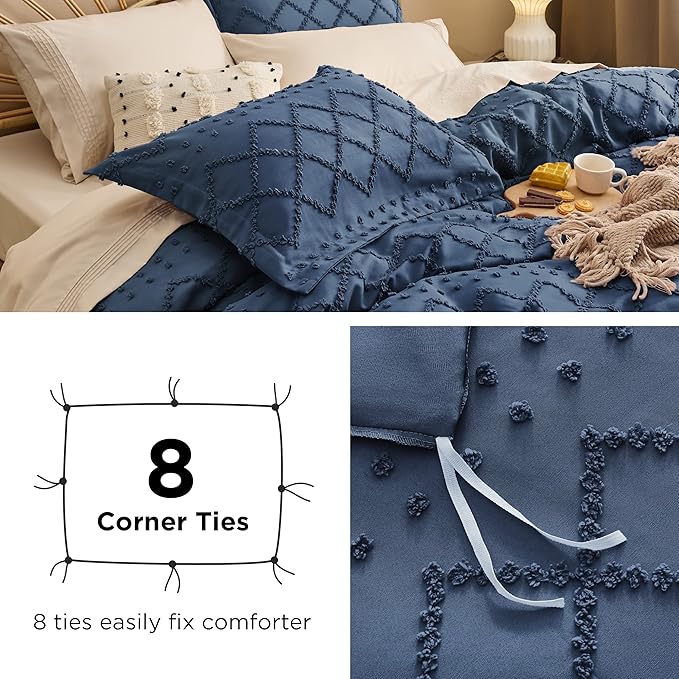 Bedsure Boho Oversized King Duvet Cover - Navy Breathable & Soft Boho Bedding, Machine Washable Comforter Cover for All Seasons, Includes 1 Duvet Cover 120"x98" with 2 Pillow Shams & Zipper Closure