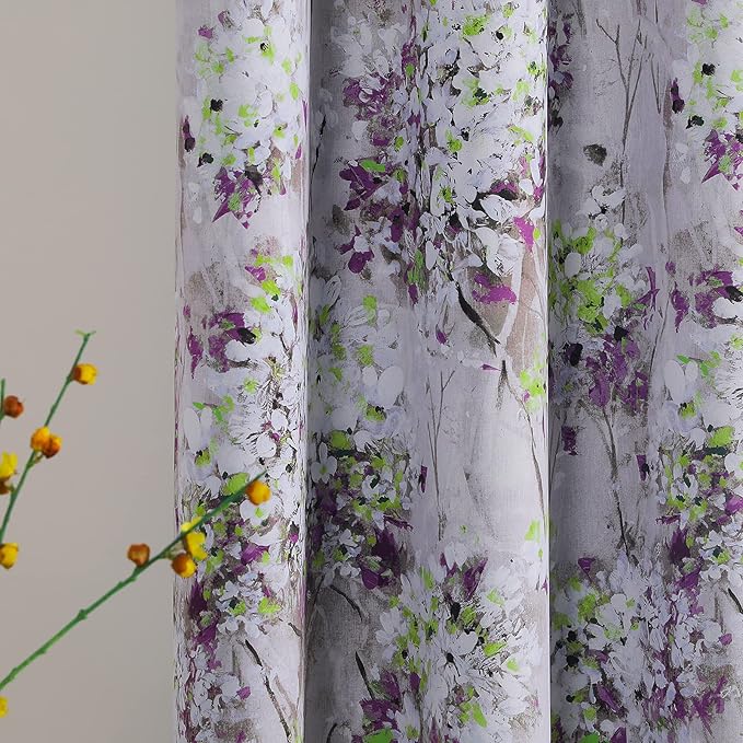 MYSKY HOME Purple Floral Curtains 63 Inches Watercolor Floral Blackout Curtains for Living Room Thermal Insulated Grommet Window Curtains Decorative Curtains, 2 Panels
