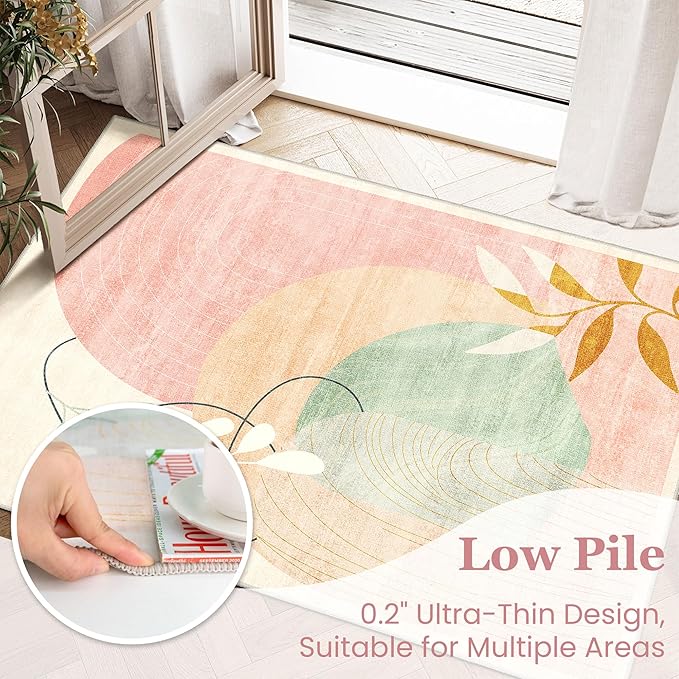 MUJOO Washable 8x10 Area Rugs for Living Room Bedroom Dining Room Large Boho Non Slip Carpet Indoor Mid Century Modern Abstract Botanical Geometric Pink