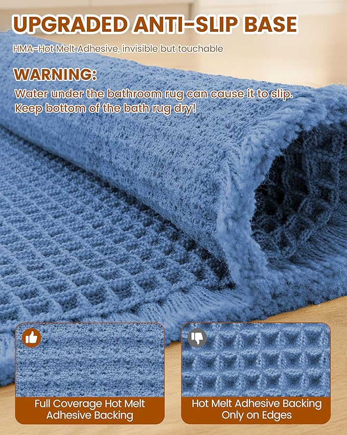 Smiry Waffle Bath Mat 36x24, Extra Soft Absorbent Bathroom Rugs, Non Slip Machine Washable Quick Dry Bath Rugs for Bathroom Floor, Tub, Shower, Home Decor Accessories, Blue