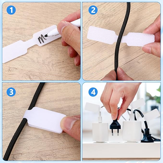 60 Pcs Cable Labels, White Nylon Self-Adhesive Wire Labels, Writable Reusable Cord Tags Electrical Panel Label Cables Markers for Electronics Computer Management and Identification, Home, Office