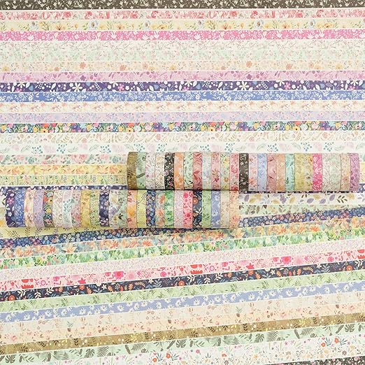 YUBBAEX Flowers Washi Tape Pack 50 Rolls Floral Printed Masking Tape Plants Decorative for Arts, DIY Crafts, Journal Supplies, Planners, Scrapbook, Card/Gift Wrapping